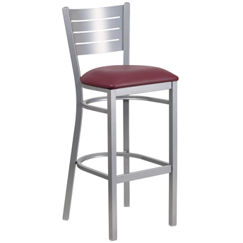 Bar Stool - Silver Metal Frame - Burgundy Vinyl Se