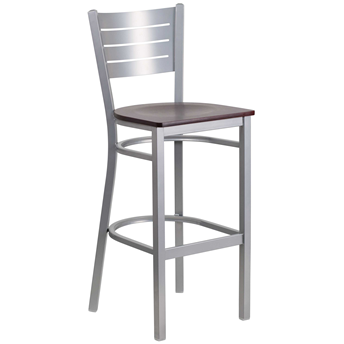 Bar Stool - Silver Metal Frame - Mahogany Wood Sea