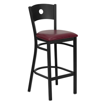 Restaurant Bar Stool Black Frame Burgundy Vinyl Se
