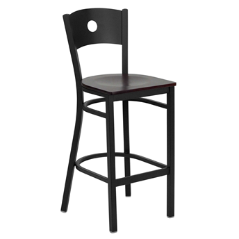 Restaurant Bar Stool Black Frame Mahogany Wood Sea